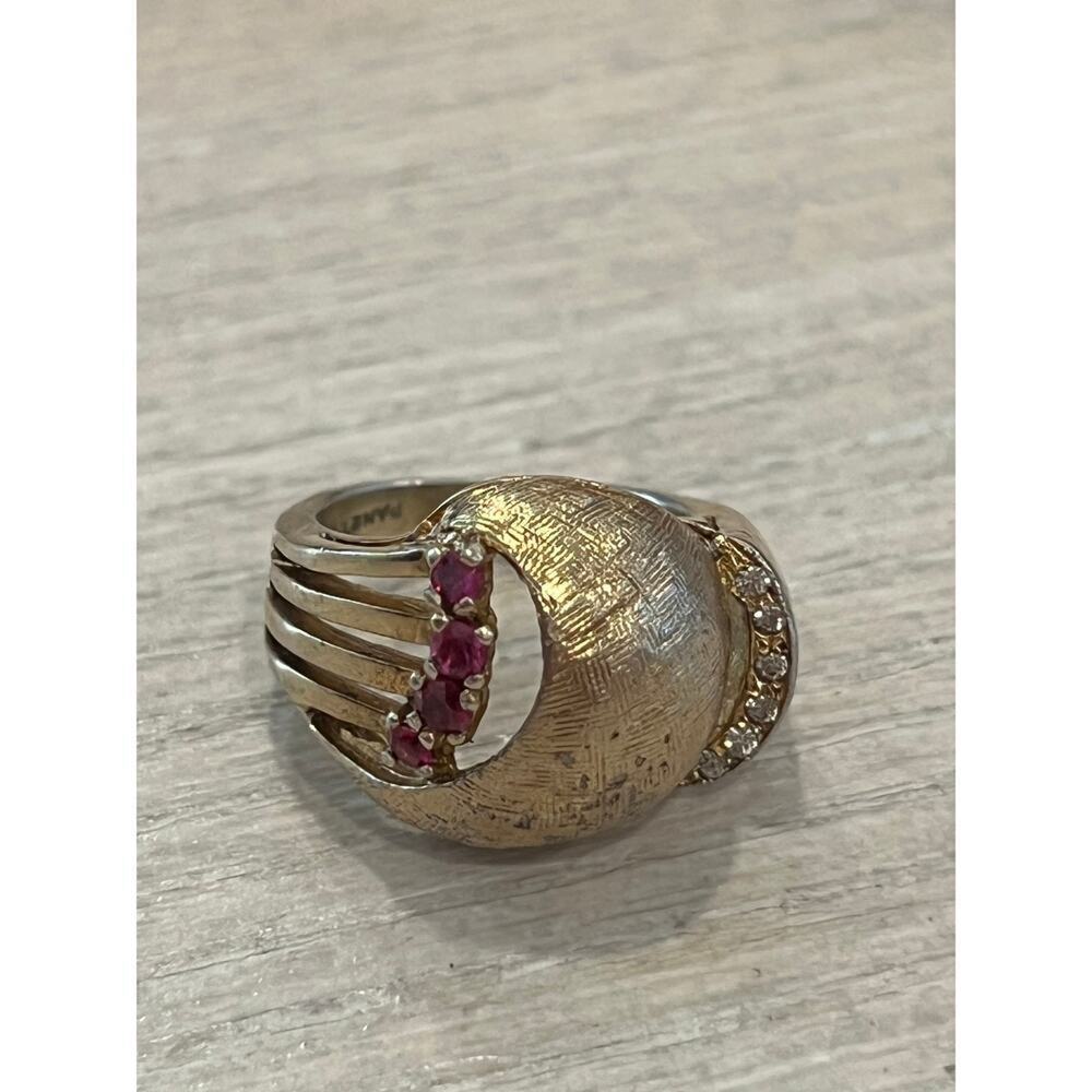 Vintage authentic Panetta Signed Ruby and Diamond 1970s gold ring
